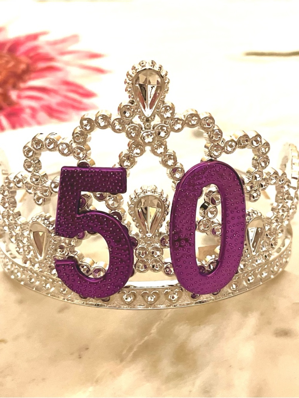 50th Birthday Silver Tiara Rhinestone Crown with Purple 50 milestone accent NWT